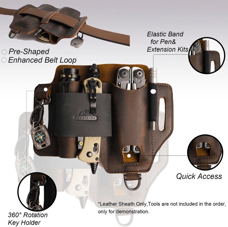topstache Leather Multitool Sheath,EDC Belt Organizer for Work and Daily Use,Leatherman Sheath,EDC Pocket Organizer for Flashlight and Multitool,Gifts for Men,Leather Sheath for Multitool - Image 4